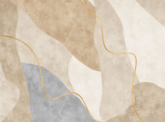Tapet personalizat abstract cu forma abstracta in nuante de bej cu detalii aurii sleek