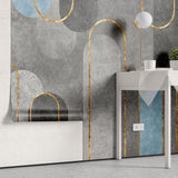 Tapet personalizat abstract cu forme moderne rotunde si insertii aurii abstract glitter