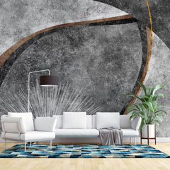 Tapet personalizat abstract cu model abstract in nuante de gri si insertii de bronz stylish grey