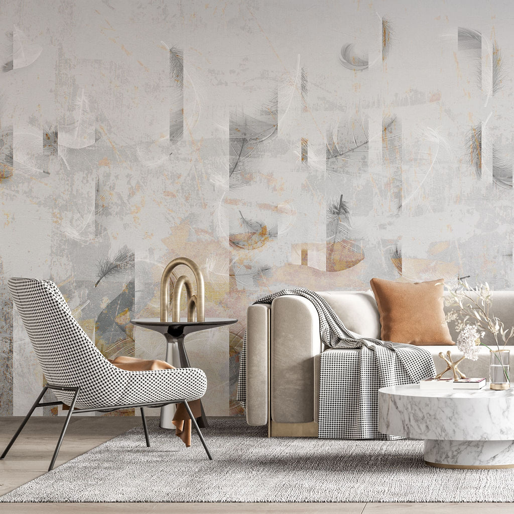 Tapet personalizat abstract cu model abstract de pene albe abstract feathers