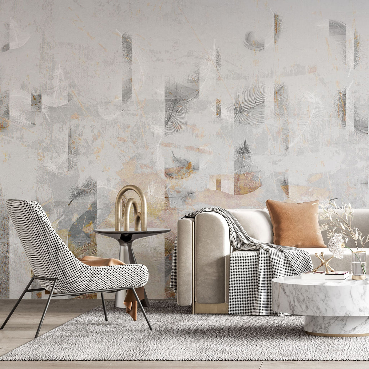 Tapet personalizat abstract cu model abstract de pene albe abstract feathers