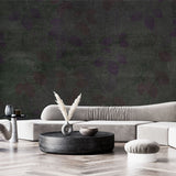 Tapet personalizat abstract cu frunze mov si verzi pe un fundal inchis deep dark contrast