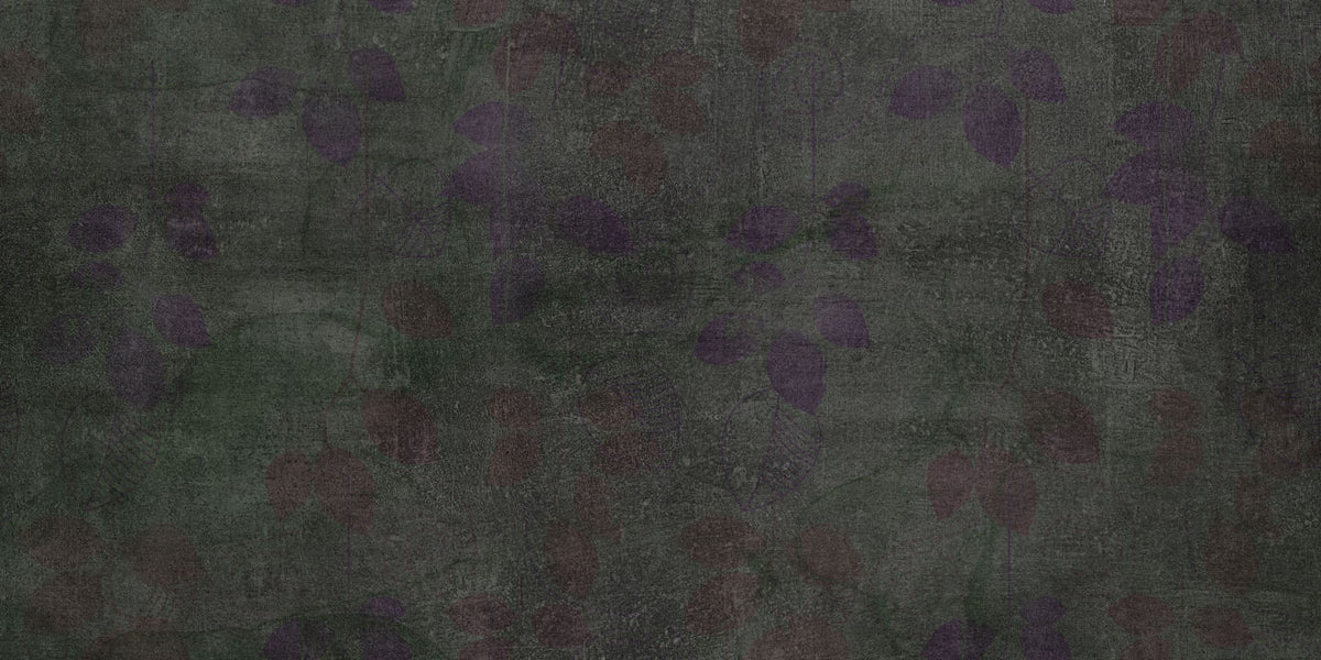 Tapet personalizat abstract cu frunze mov si verzi pe un fundal inchis deep dark contrast