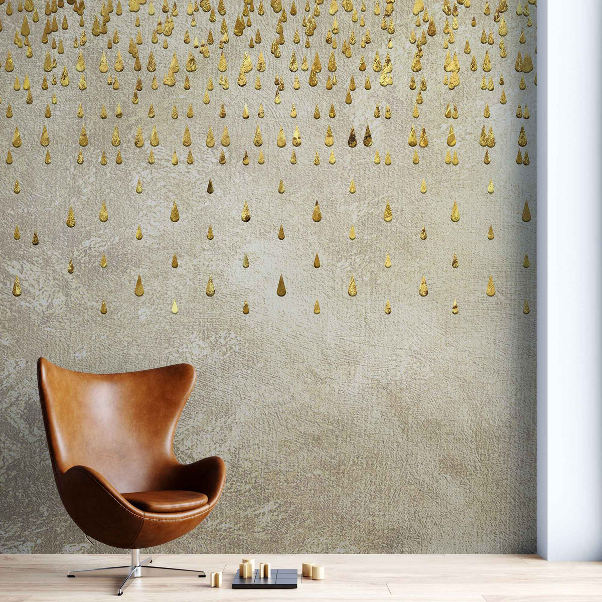 Tapet personalizat abstract cu textura de perete si picaturi aurii golden droplets