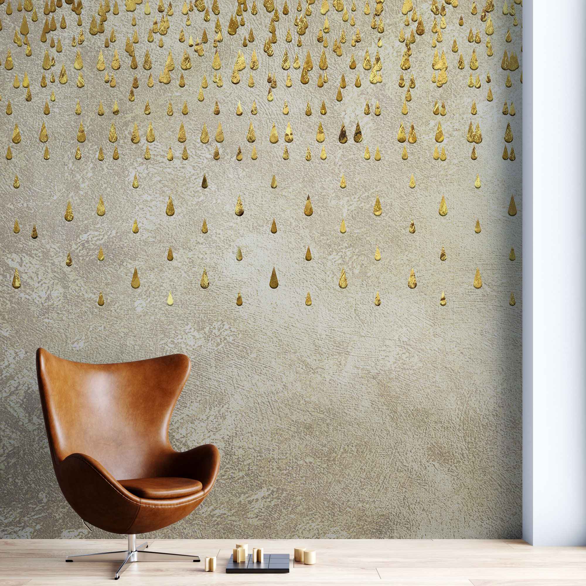 Tapet personalizat abstract cu textura de perete si picaturi aurii golden droplets
