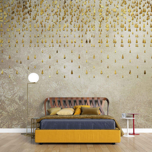Tapet personalizat abstract cu textura de perete si picaturi aurii golden droplets