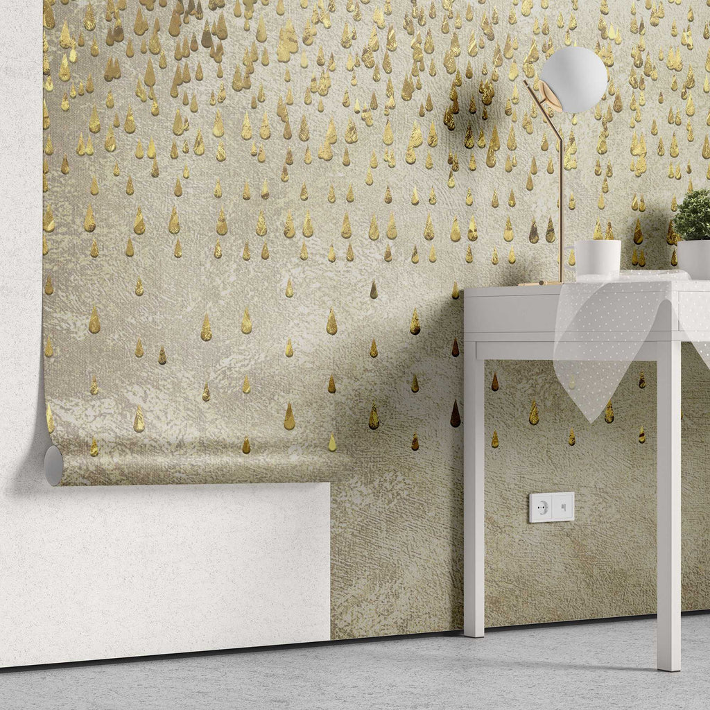 Tapet personalizat abstract cu textura de perete si picaturi aurii golden droplets