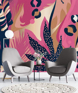 Tapet personalizat abstract cu forme abstracte in nuante de roz tropical aducand o explozie de culoare si energie tropical pink