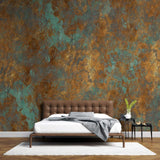 Tapet personalizat abstract cu o textura de piatra aramie cu accente turcoaz oferind un aspect industrial si artistic rusty turquoise
