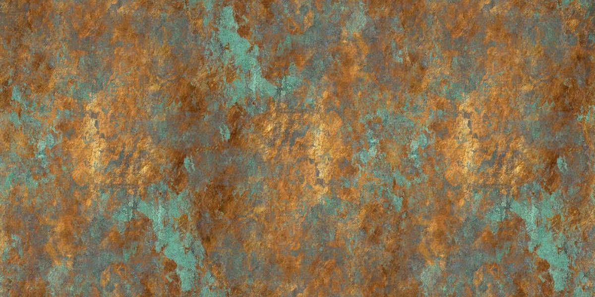 Tapet personalizat abstract cu o textura de piatra aramie cu accente turcoaz oferind un aspect industrial si artistic rusty turquoise
