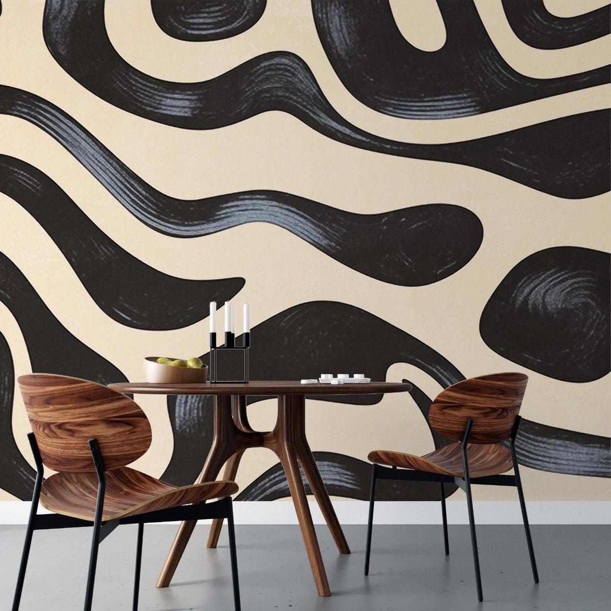 Tapet personalizat abstract cu un efect de topire monocrom oferind un aspect fluid si contemporan monochrome melt