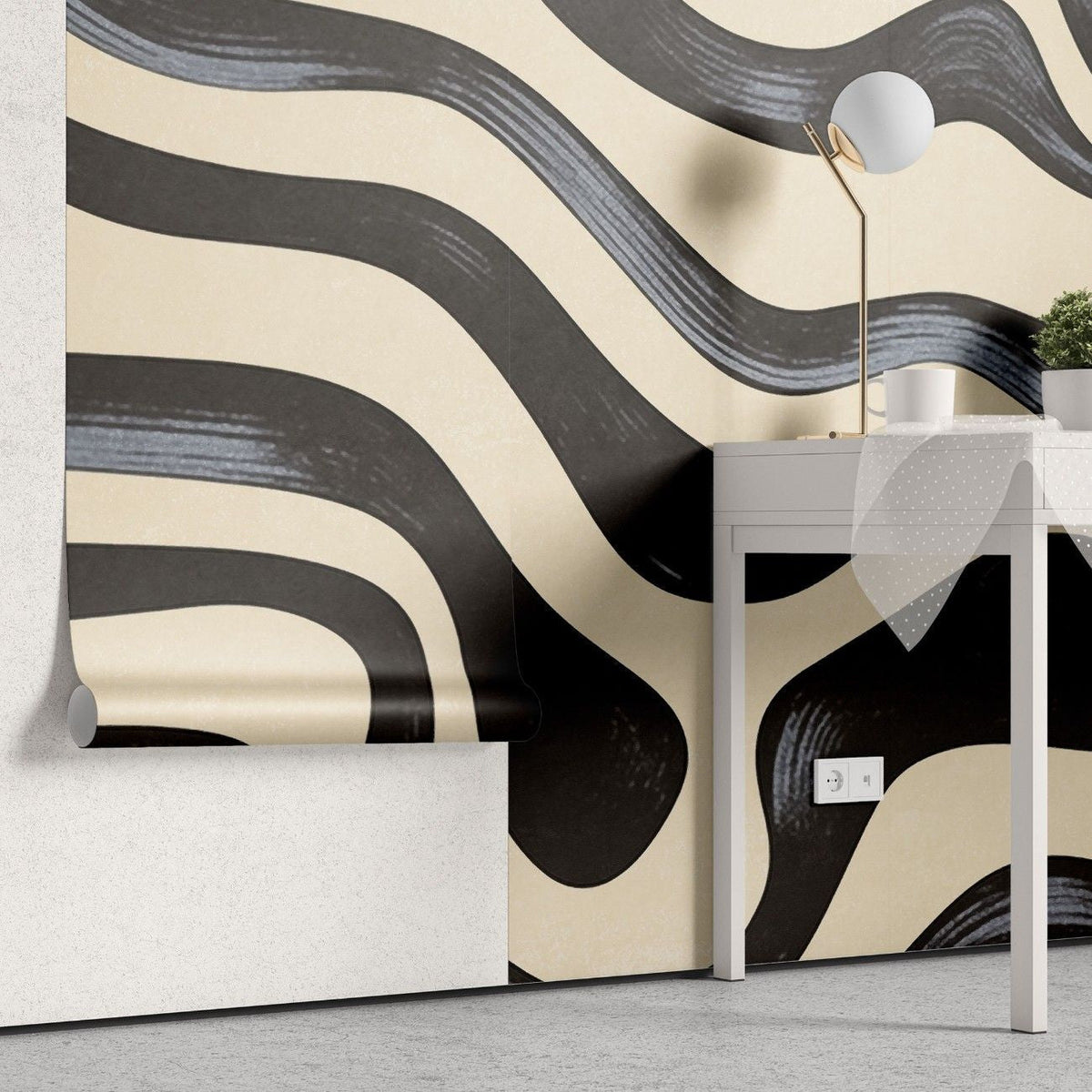 Tapet personalizat abstract cu un efect de topire monocrom oferind un aspect fluid si contemporan monochrome melt