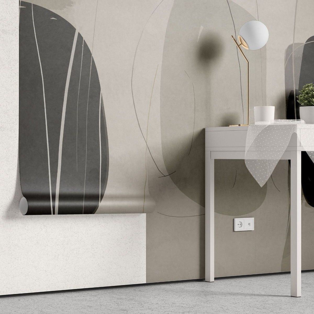 Tapet personalizat abstract cu forme discrete si linistite creand un decor armonios si relaxant quiet shapes