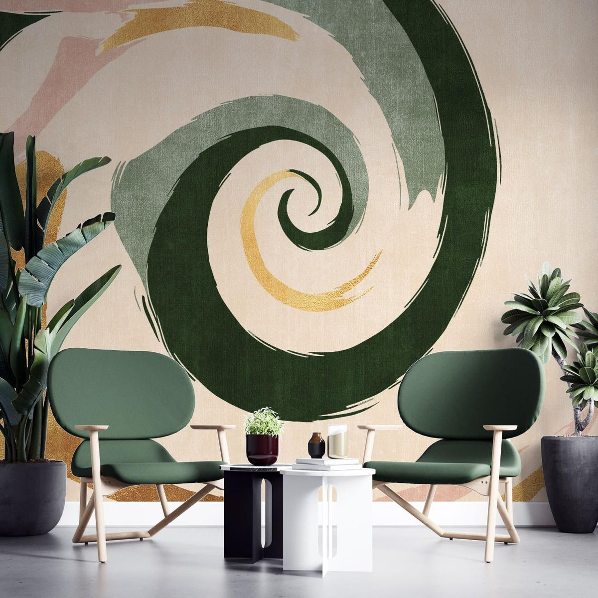 Tapet personalizat abstract cu un vartej modern cu linii curbe si culori vibrante creand un design dinamic si stilat modern swirl