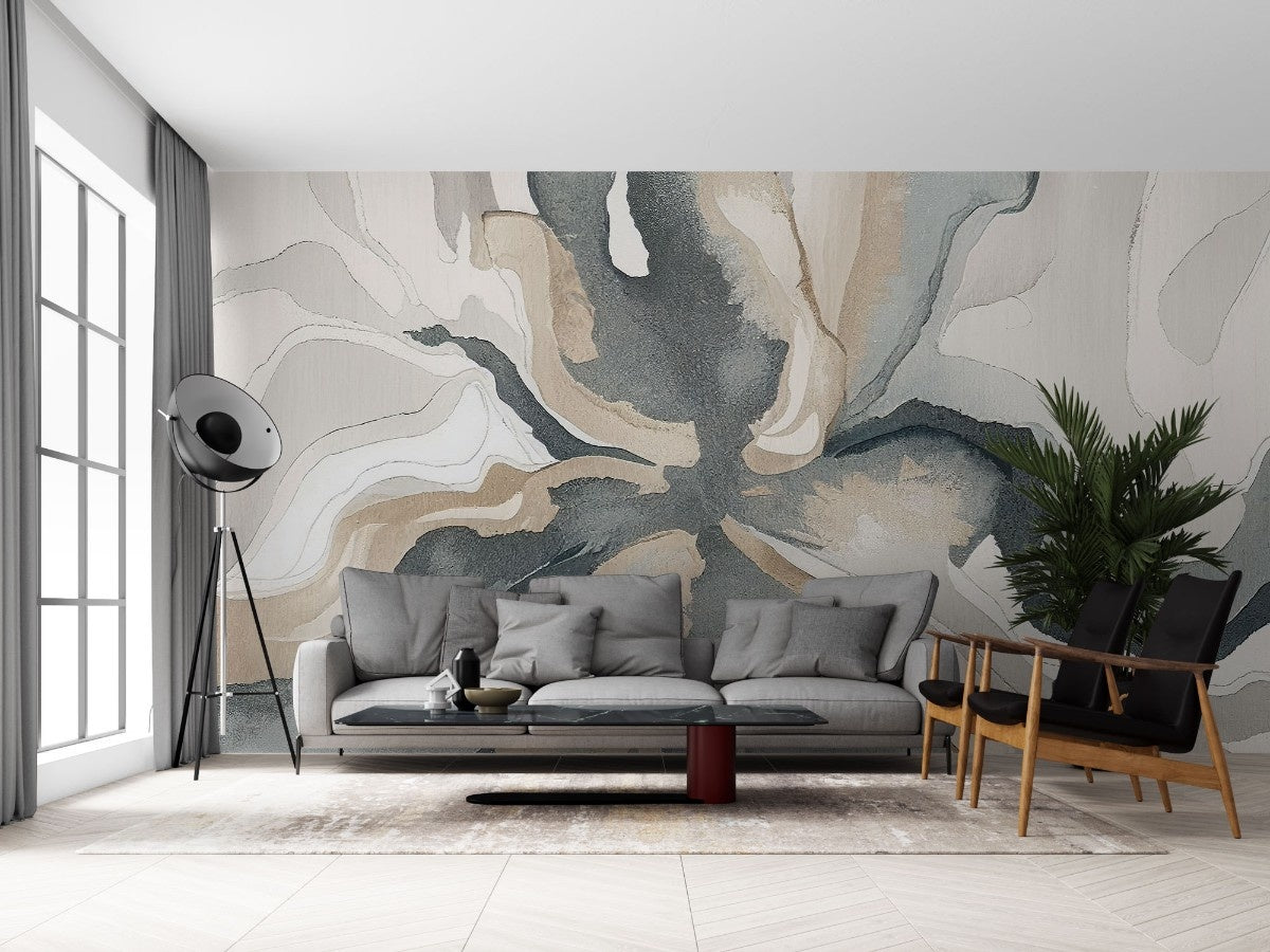 Tapet personalizat abstract cu o miscare fluida a formelor creand un design dinamic si organic fluid motion