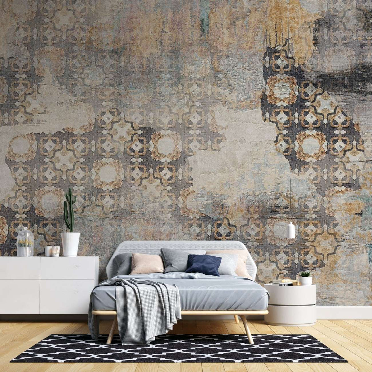 Tapet personalizat abstract cu un efect de mozaic invechit oferind o textura artistica si un aspect vintage scraped mosaique