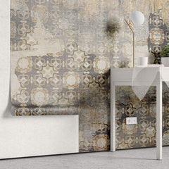 Tapet personalizat abstract cu un efect de mozaic invechit oferind o textura artistica si un aspect vintage scraped mosaique