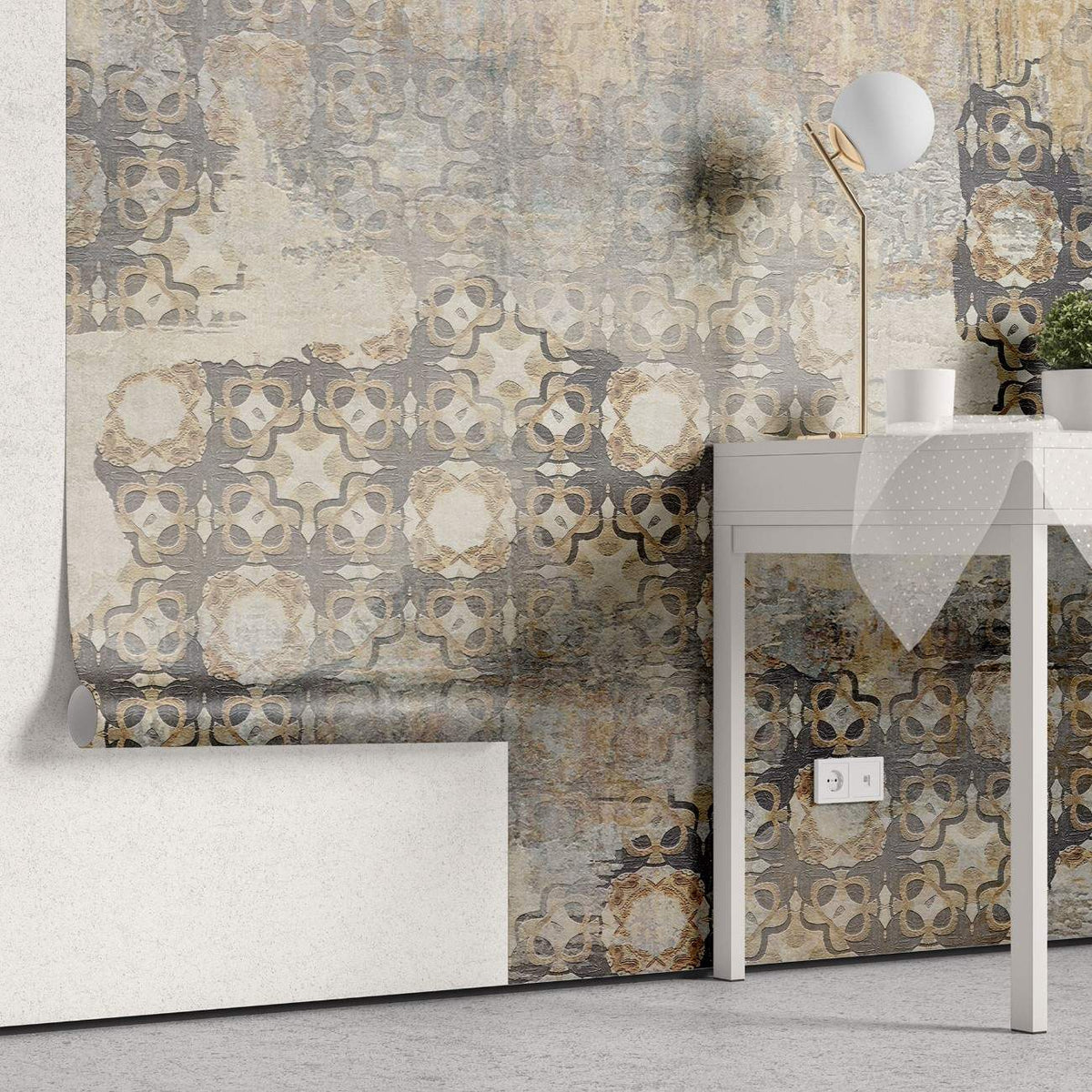 Tapet personalizat abstract cu un efect de mozaic invechit oferind o textura artistica si un aspect vintage scraped mosaique
