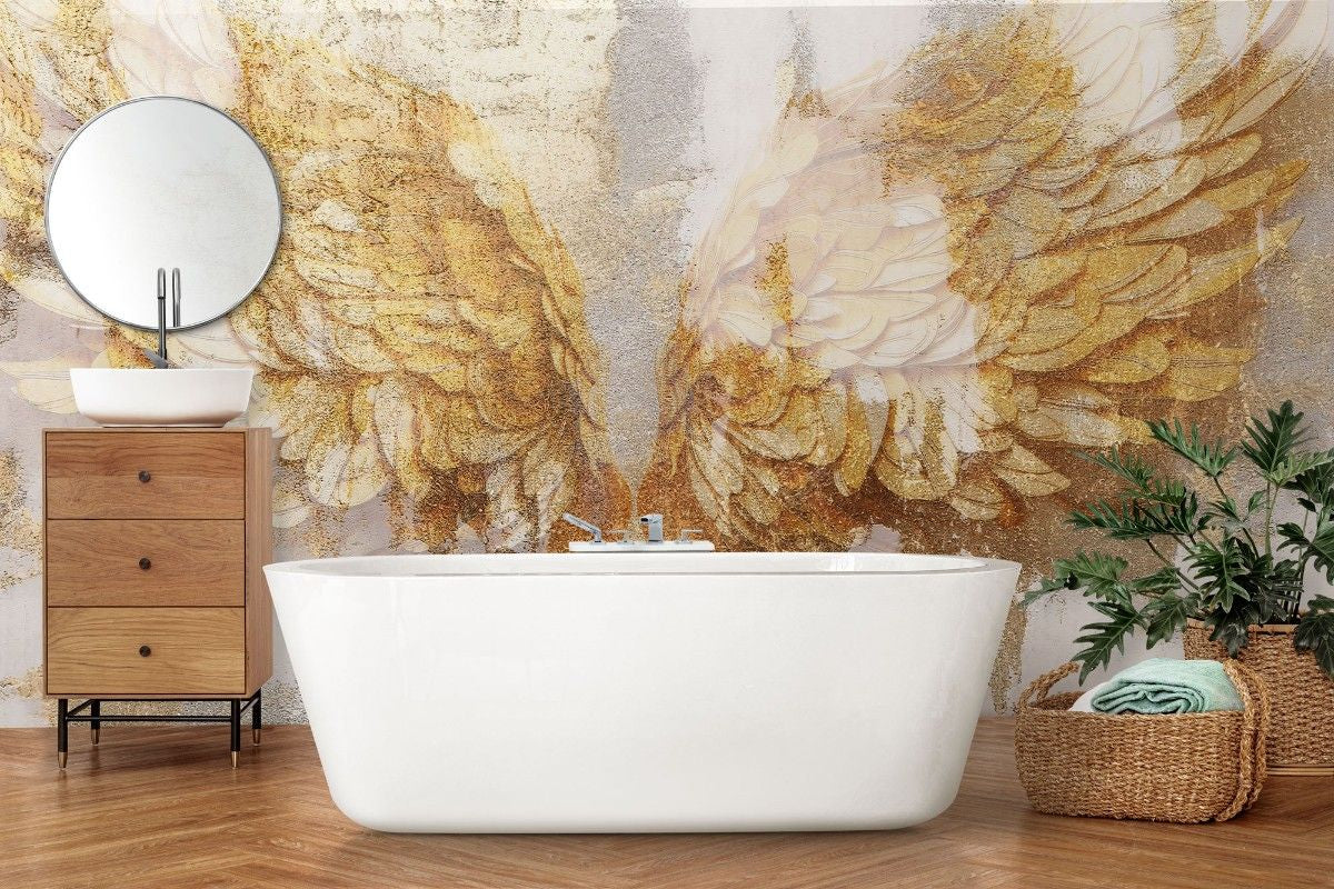 Tapet personalizat abstract cu aripi aurii stilizate creand un design elegant si inspirat cu o nota de lux golden wings