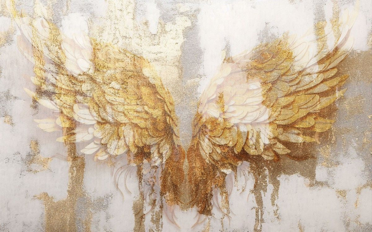 Tapet personalizat abstract cu aripi aurii stilizate creand un design elegant si inspirat cu o nota de lux golden wings