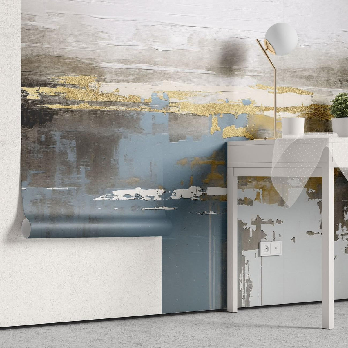 Tapet personalizat abstract cu accente de auriu si carbune creand un contrast elegant si modern gold and charcoal