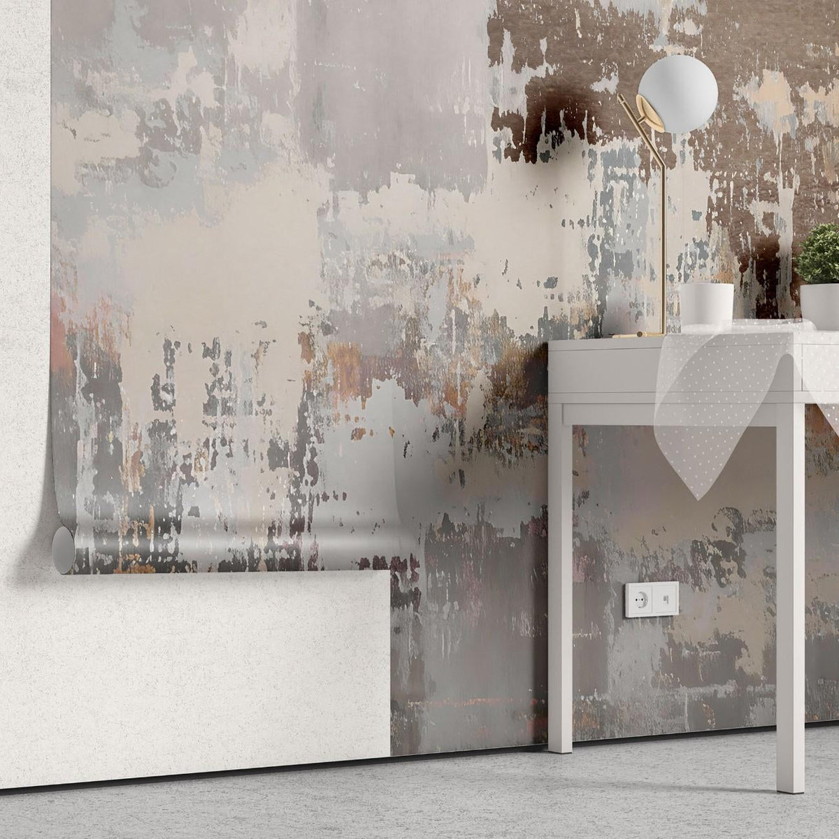 Tapet personalizat abstract cu o textura ce aminteste de beton cimentat oferind un aspect industrial si urban scraped concrete