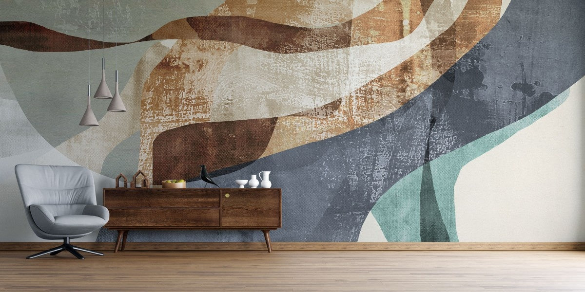 Tapet personalizat abstract cu fragmente in nuante de sienna aducand un aspect textural si o caldura pamantie sienna fragments
