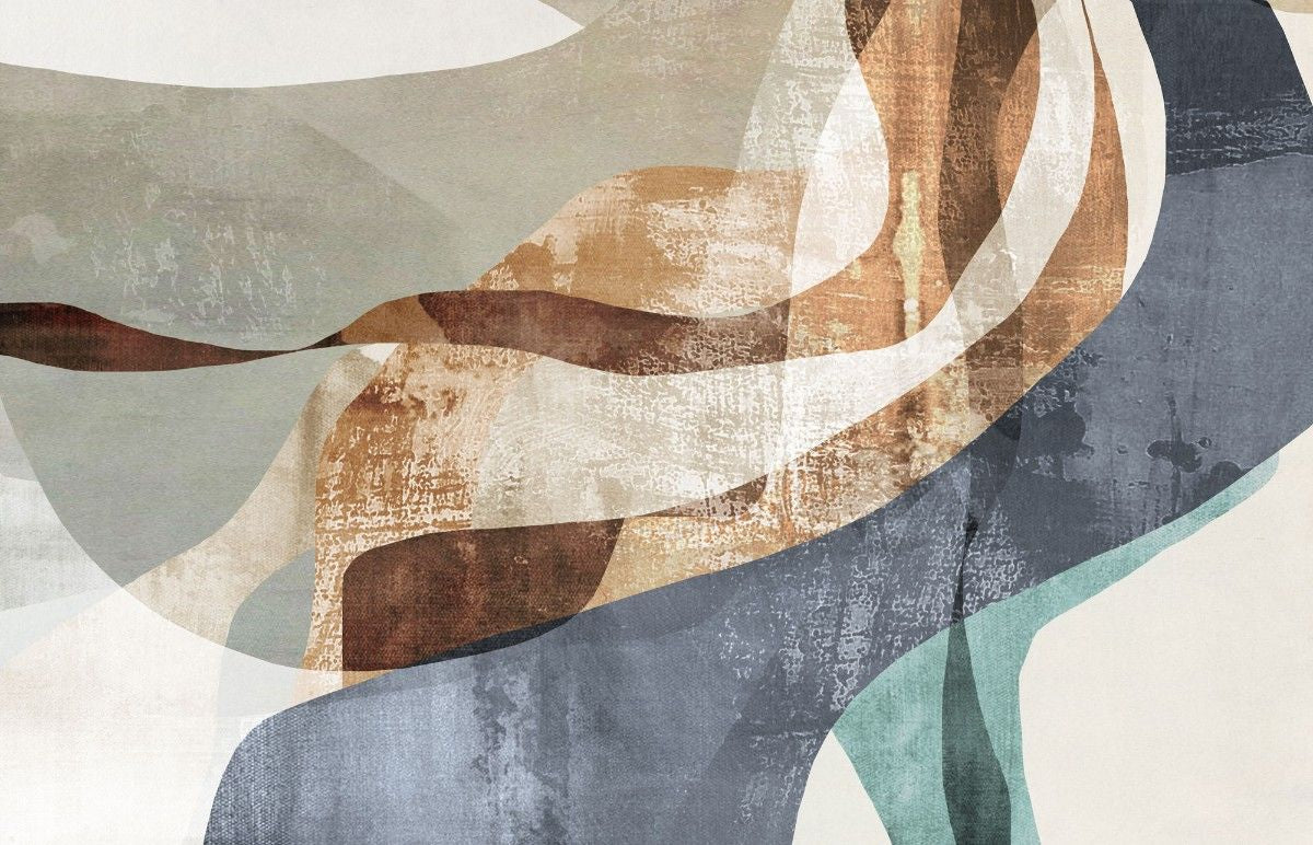 Tapet personalizat abstract cu fragmente in nuante de sienna aducand un aspect textural si o caldura pamantie sienna fragments
