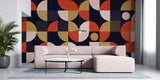 Tapet Personalizat Abstract cu un model neo-geometric in nuante de rosu albastru inchis si roz - NEO GEOMETRIC