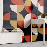 Tapet Personalizat Abstract cu un model neo-geometric in nuante de rosu albastru inchis si roz - NEO GEOMETRIC