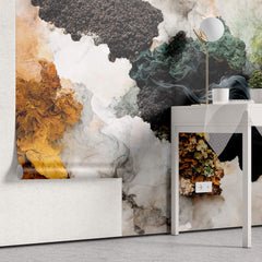 Tapet Personalizat Abstract cu un model abstract in nuante portocalii si maronii - SMOKE FOREST