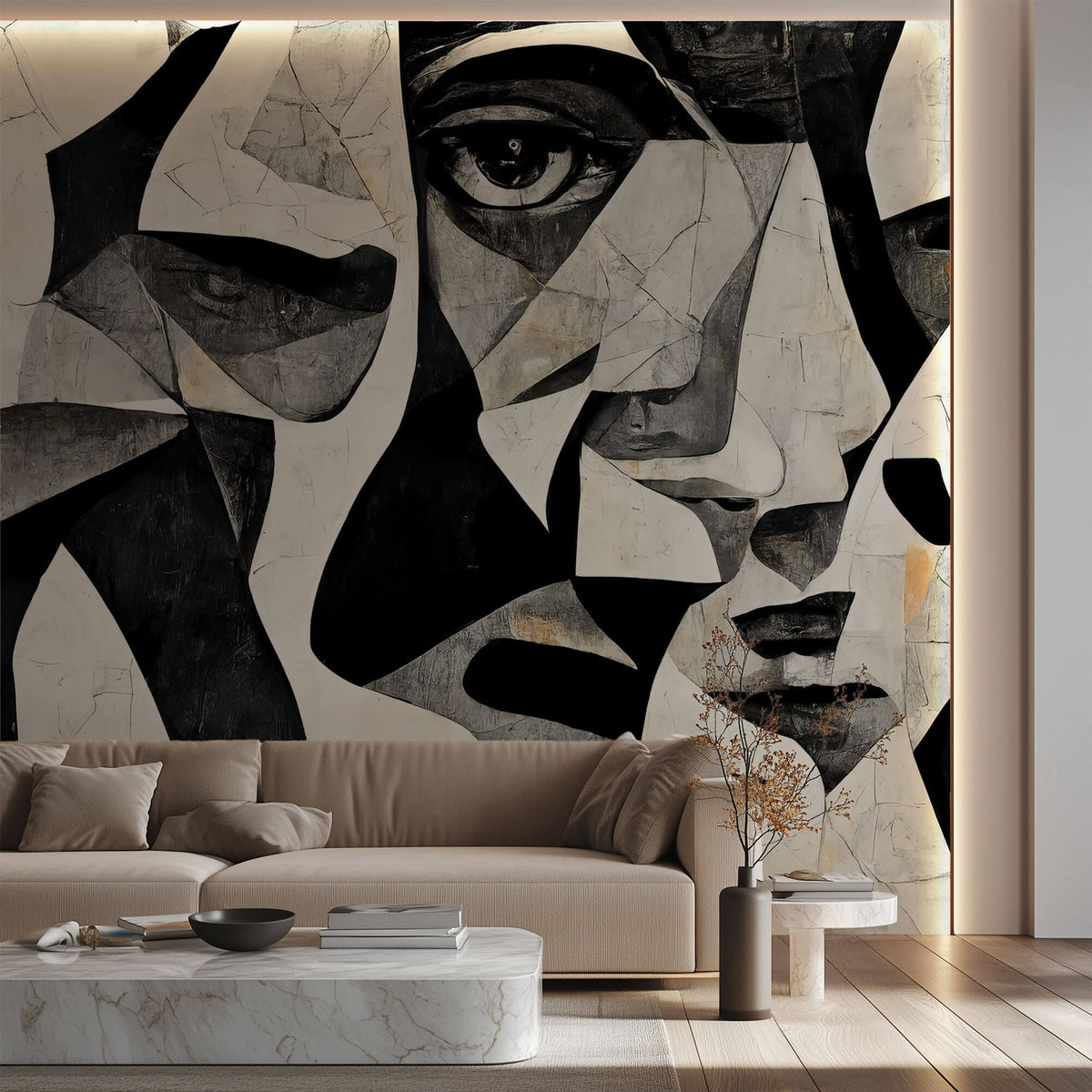 Tapet Personalizat Abstract cu portrete faciale deformate intr-o compozitie artistica abstracta - DEFORMED