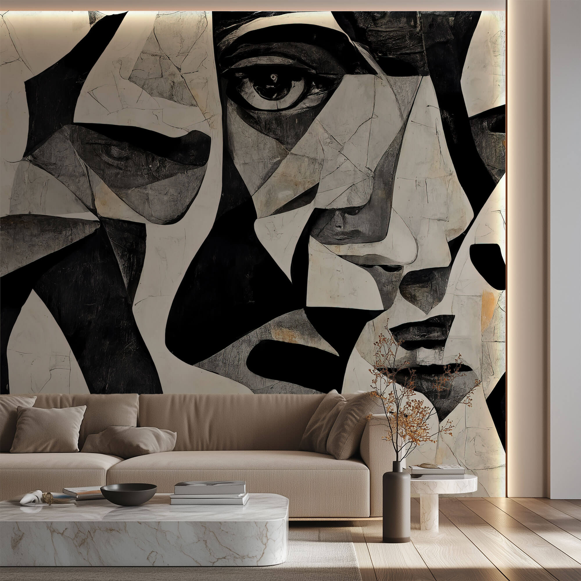 Tapet Personalizat Abstract cu portrete faciale deformate intr-o compozitie artistica abstracta - DEFORMED