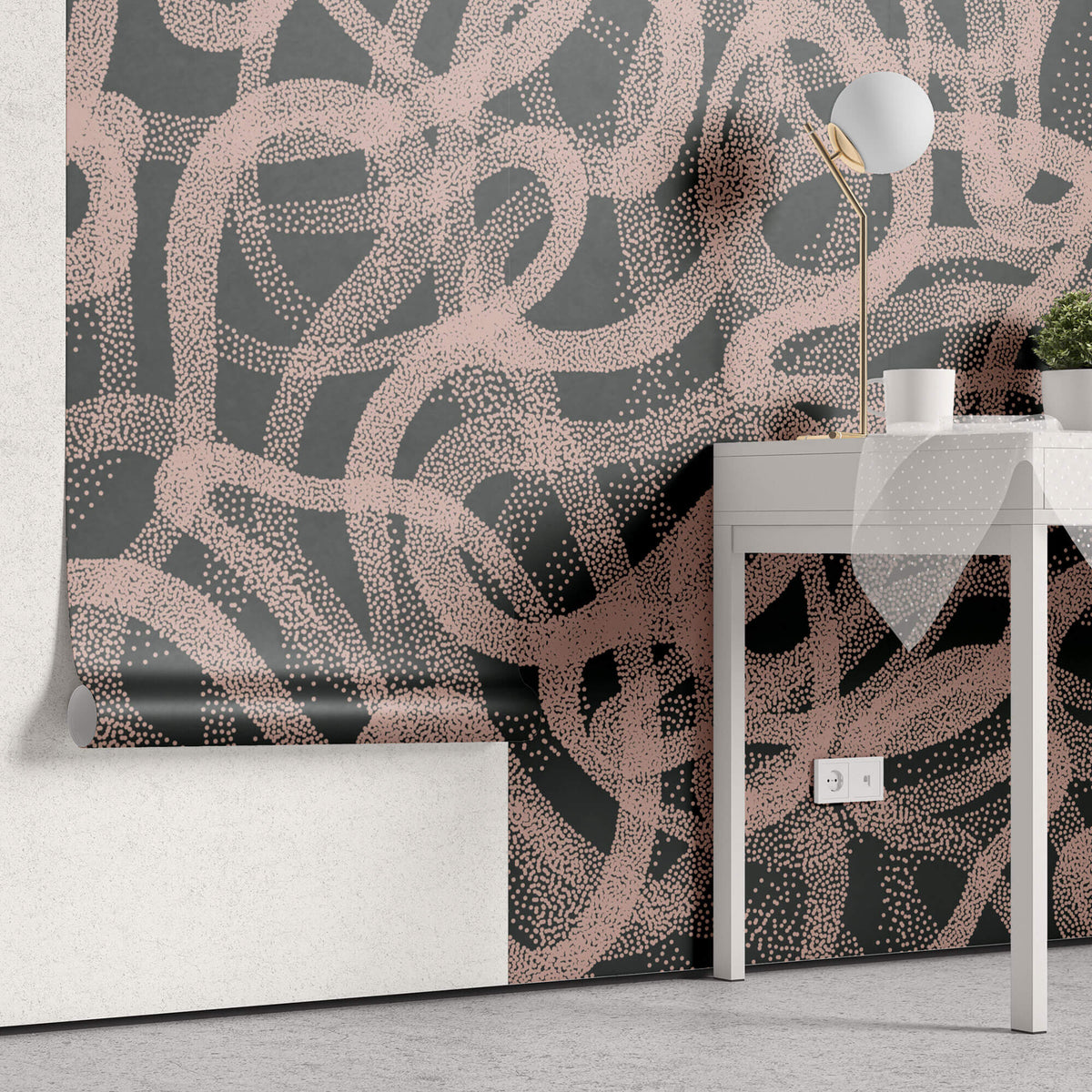Tapet Personalizat Abstract cu bucle roz interconectate - WARMY