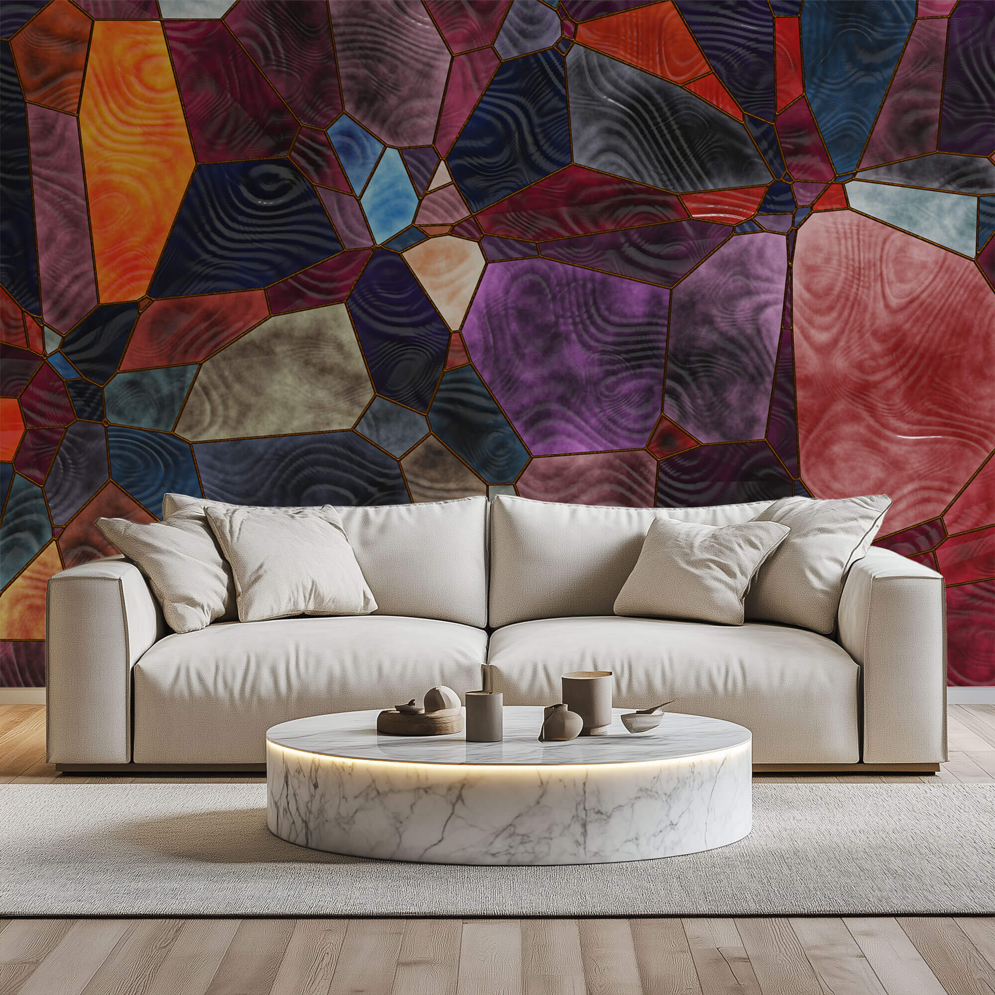 Tapet Personalizat Abstract cu vitralii colorate si unde de apa - STAINED GLASS WATER