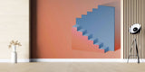 Tapet Personalizat Abstract cu scari abstracte iluzorice in nuante de portocaliu si albastru - ILLUSION STAIRS