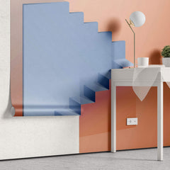 Tapet Personalizat Abstract cu scari abstracte iluzorice in nuante de portocaliu si albastru - ILLUSION STAIRS