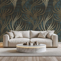 Tapet Personalizat Abstract cu ramuri aurii pe un fundal verde inchis - GOLDEN BRANCH
