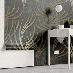 Tapet Personalizat Abstract cu ramuri aurii pe un fundal verde inchis - GOLDEN BRANCH