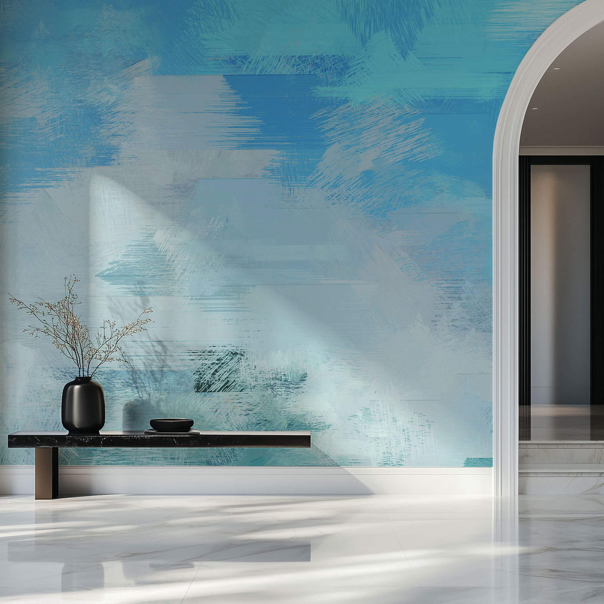 Tapet Personalizat Abstract cu pictura abstracta in nuante de albastru - OCEAN BRUSH