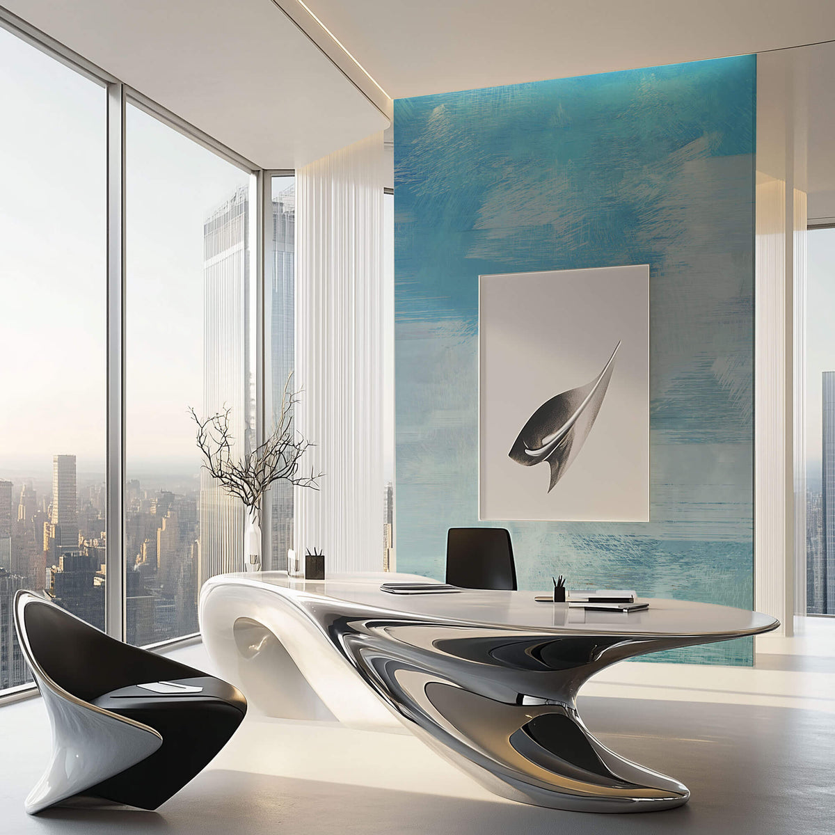 Tapet Personalizat Abstract cu pictura abstracta in nuante de albastru - OCEAN BRUSH