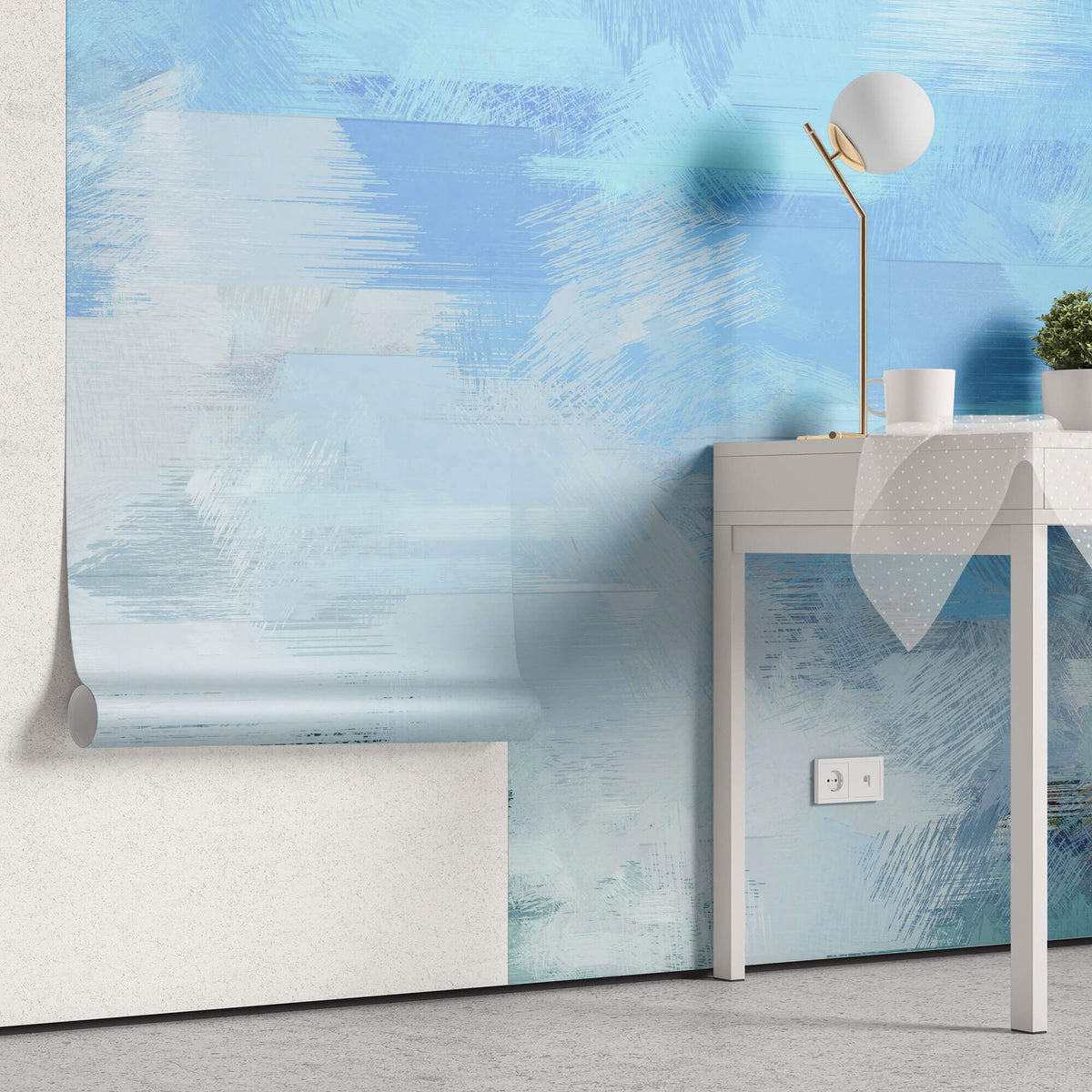Tapet Personalizat Abstract cu pictura abstracta in nuante de albastru - OCEAN BRUSH