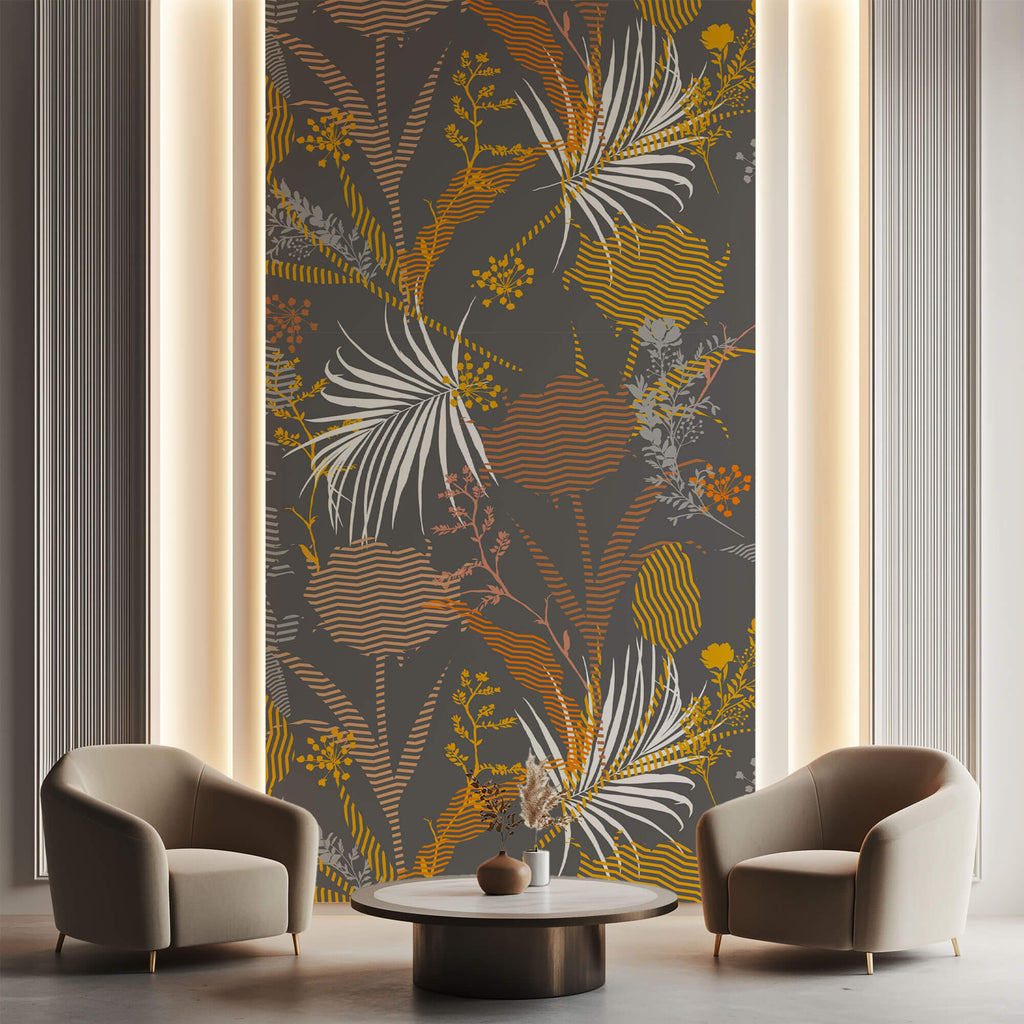 Tapet Personalizat Abstract cu flori si plante in texturi abstracte - BOTANIC GRAPHIC