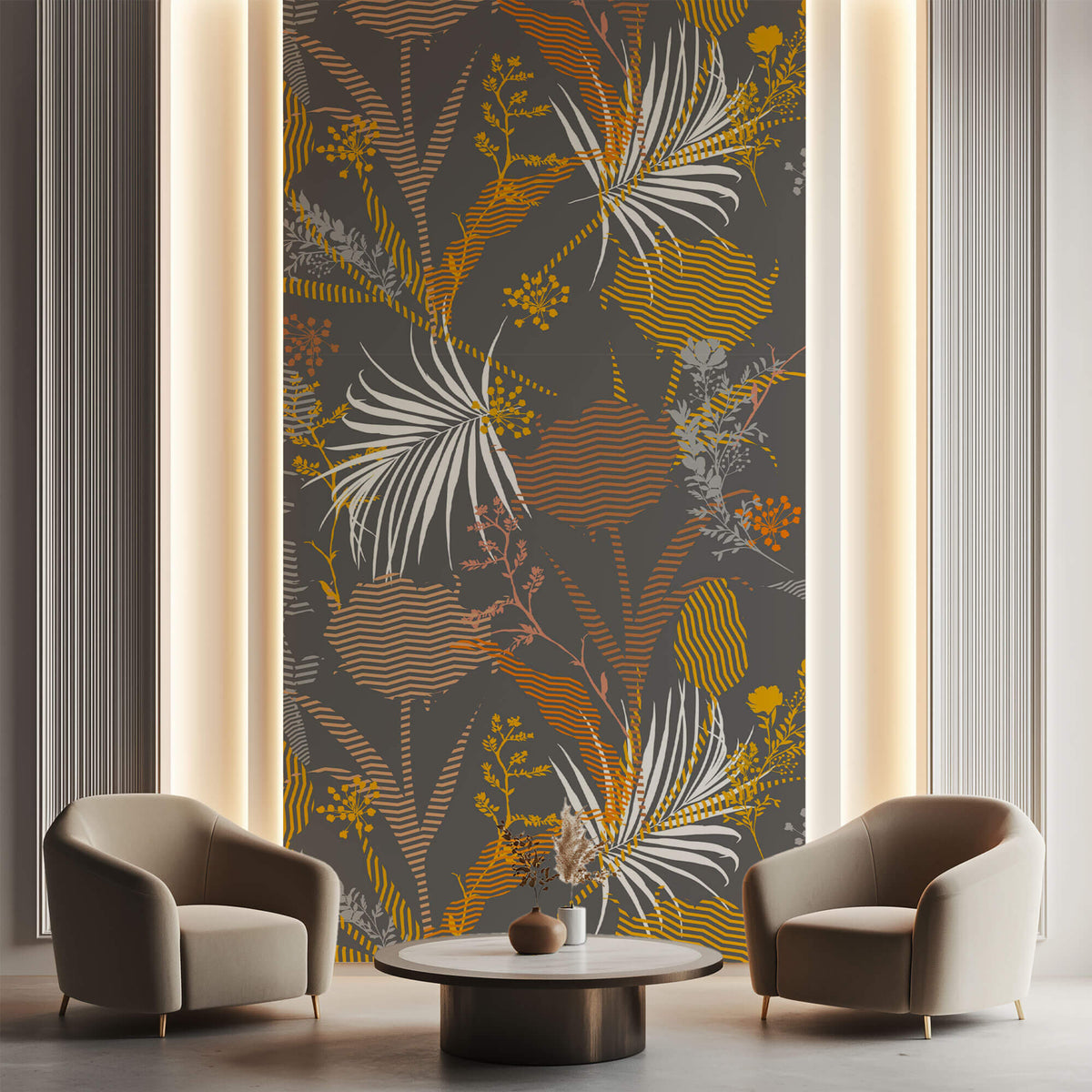Tapet Personalizat Abstract cu flori si plante in texturi abstracte - BOTANIC GRAPHIC