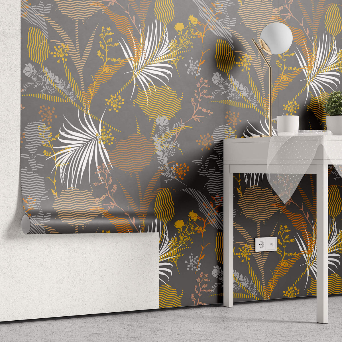 Tapet Personalizat Abstract cu flori si plante in texturi abstracte - BOTANIC GRAPHIC