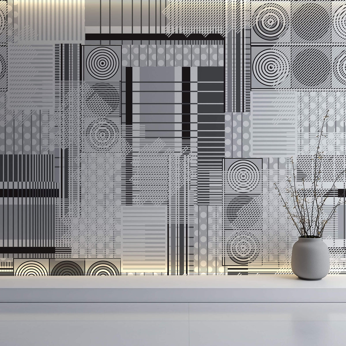 Tapet Personalizat Abstract cu model circular abstract in nuante de gri - MODERN GREY