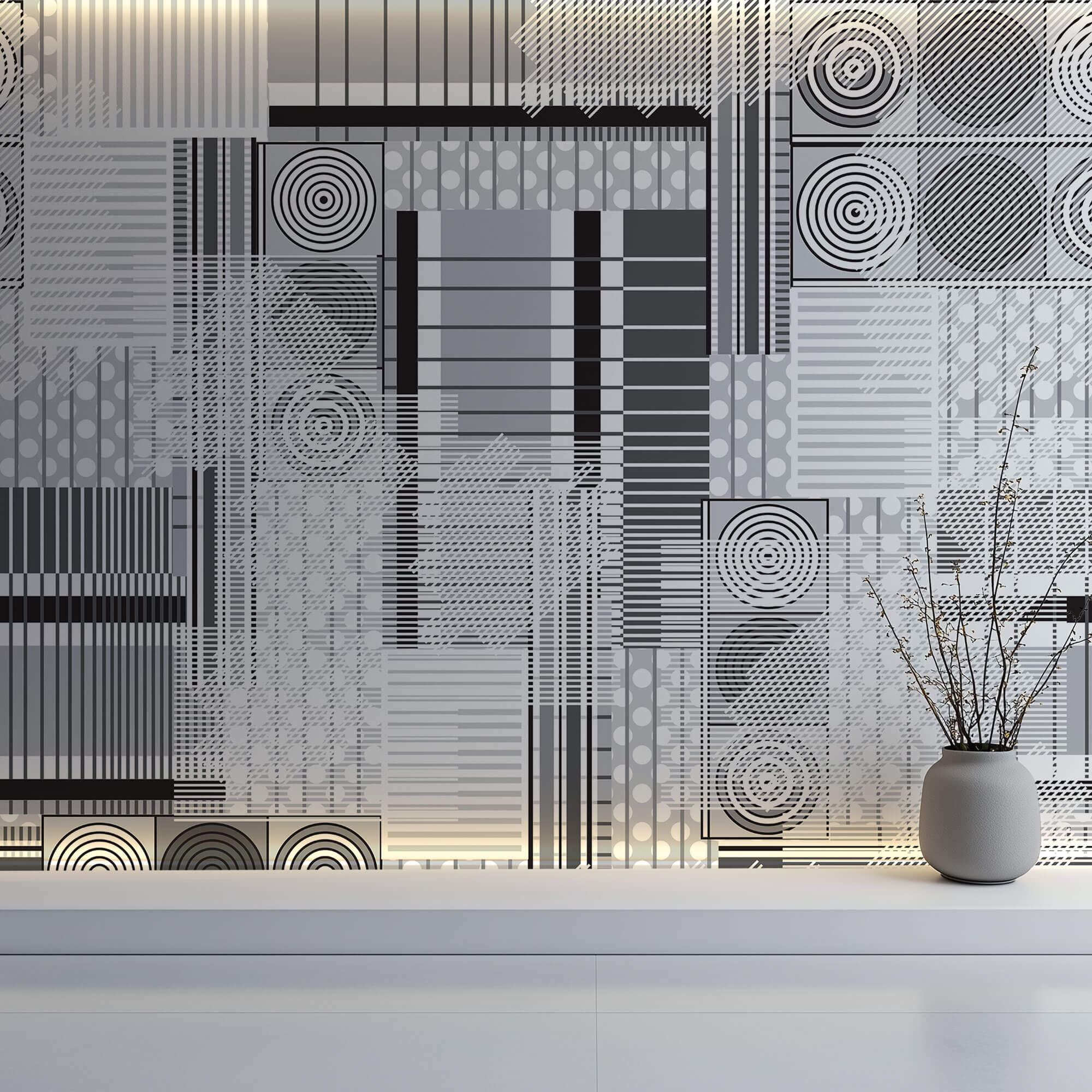 Tapet Personalizat Abstract cu model circular abstract in nuante de gri - MODERN GREY