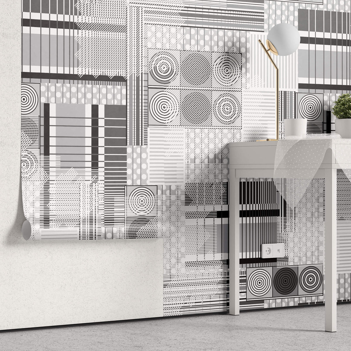 Tapet Personalizat Abstract cu model circular abstract in nuante de gri - MODERN GREY