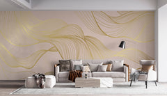 Tapet Personalizat Abstract cu unde aurii pe un fundal roz - SOFT GODDESS