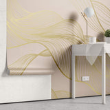 Tapet Personalizat Abstract cu unde aurii pe un fundal roz - SOFT GODDESS
